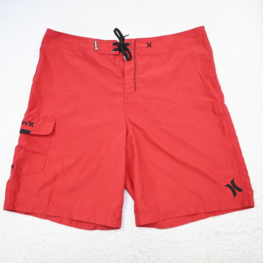Hurley Board Shorts Mens 40 Red Cargo Pocket Swim Trunks